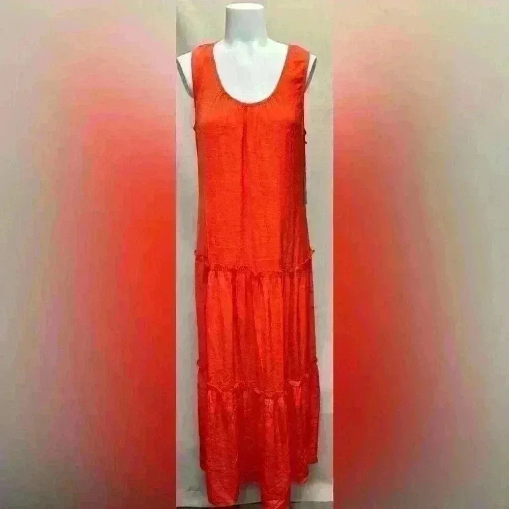 Vince Camuto Tiered Sleeveless Maxi Pullover Dress Passion Fruit Size Medium